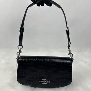 Coach Andrea Shoulder Bag In Crocodile-embossed Leather Black CT770 NWT